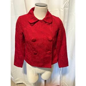 Vintage Red Talbots Petite S Peacoat Blazer Floral Embossed